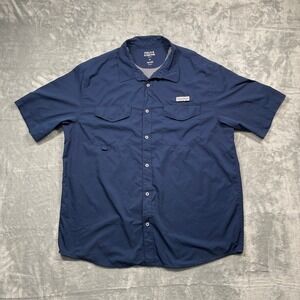 Field & Stream Mens Short Sleeve Button Up Fishing Shirt Navy Blue XL